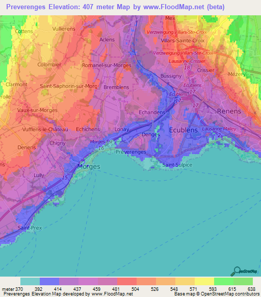 Preverenges,Switzerland Elevation Map