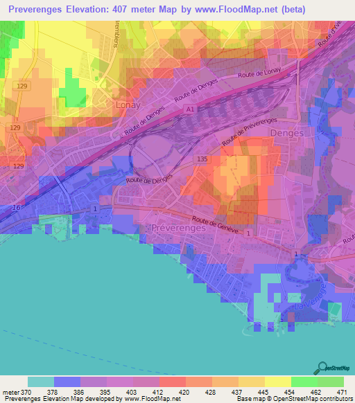 Preverenges,Switzerland Elevation Map