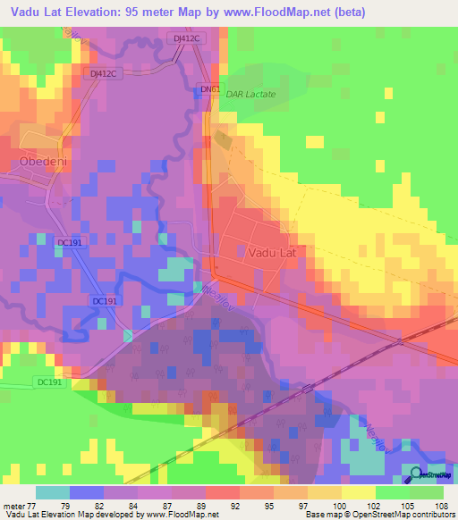 Vadu Lat,Romania Elevation Map