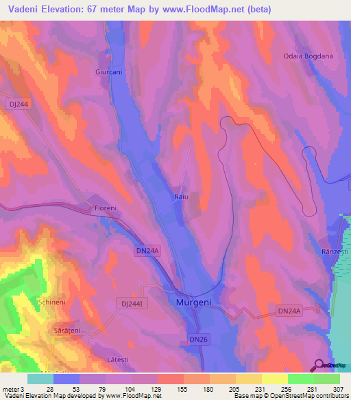 Vadeni,Romania Elevation Map