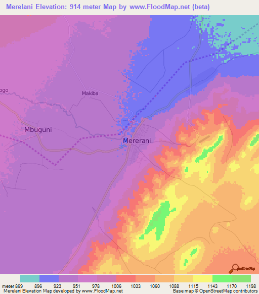 Merelani,Tanzania Elevation Map