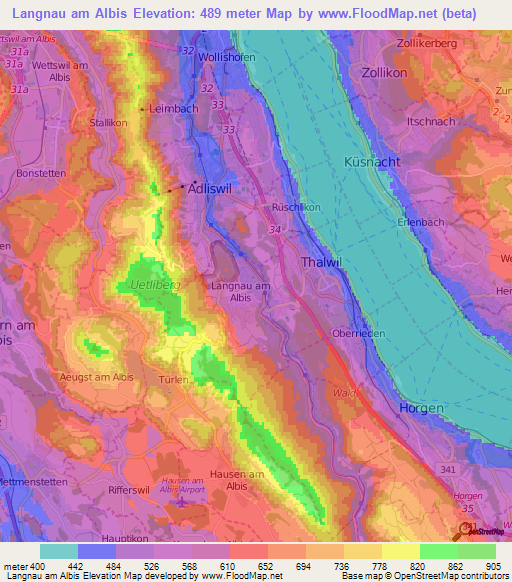 Langnau am Albis,Switzerland Elevation Map