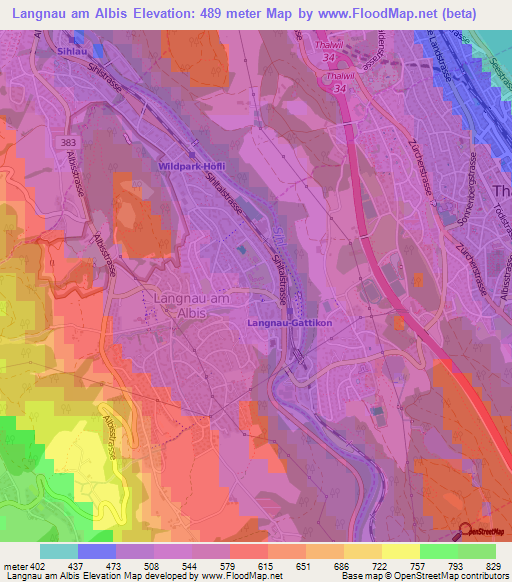 Langnau am Albis,Switzerland Elevation Map