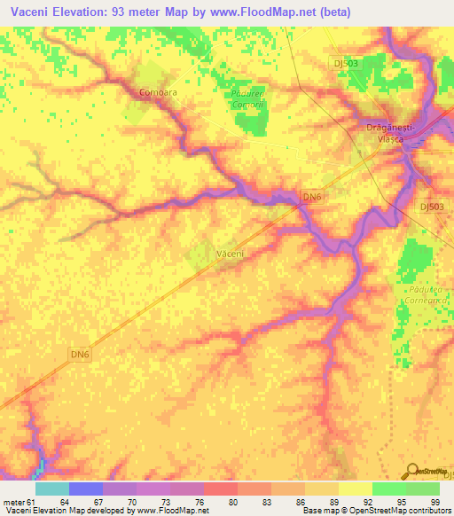 Vaceni,Romania Elevation Map