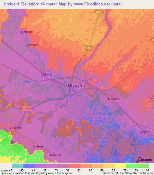 Urziceni,Romania Elevation Map