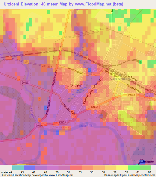 Urziceni,Romania Elevation Map