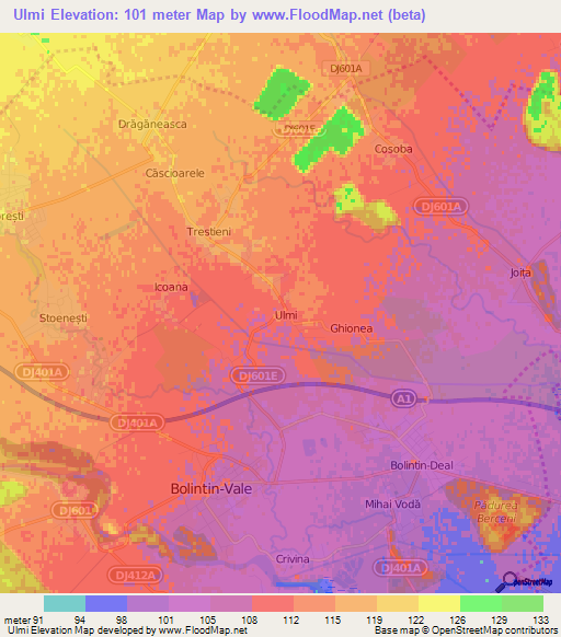 Ulmi,Romania Elevation Map