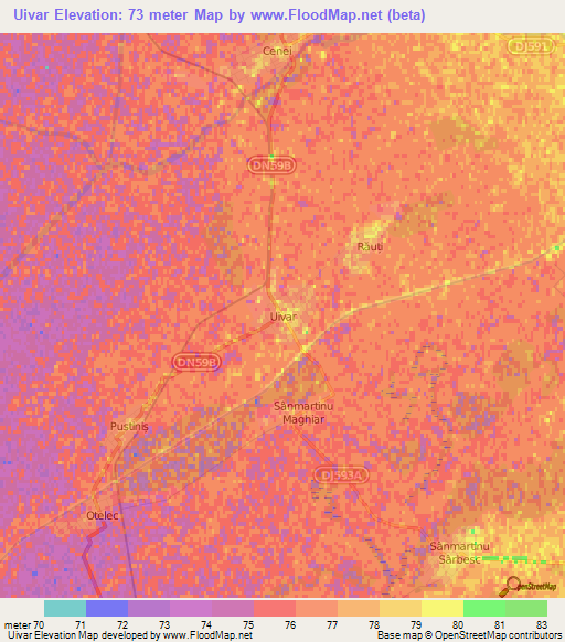 Uivar,Romania Elevation Map