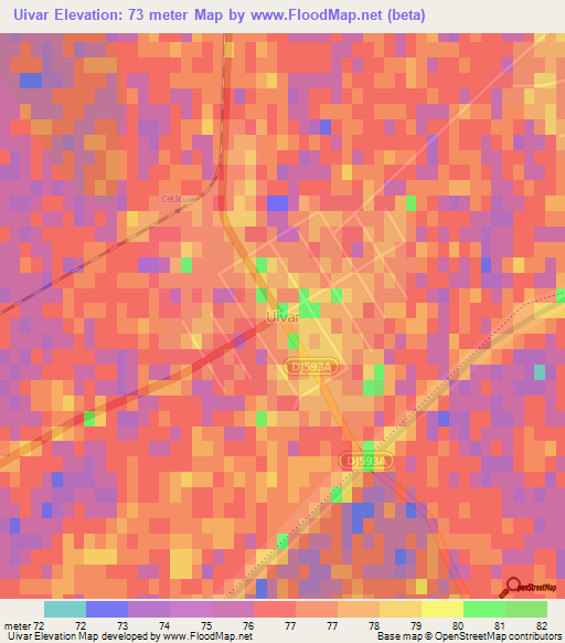 Uivar,Romania Elevation Map