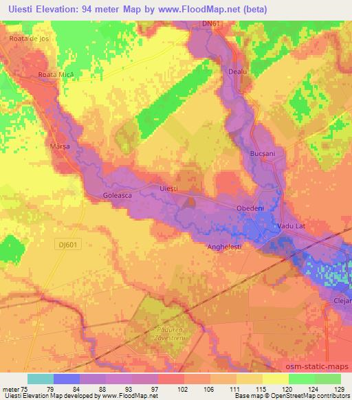 Uiesti,Romania Elevation Map