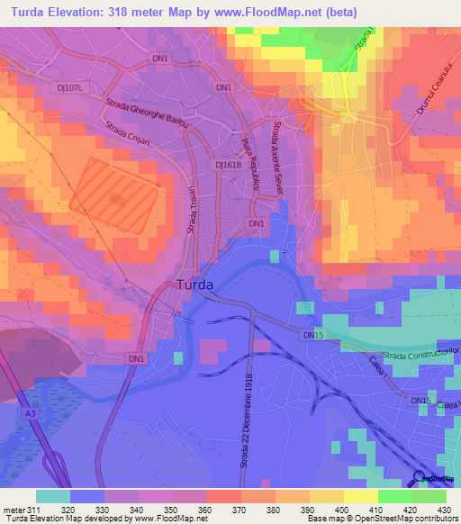 Turda,Romania Elevation Map