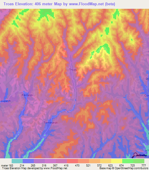 Troas,Romania Elevation Map