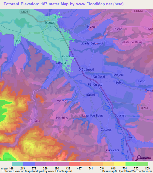 Totoreni,Romania Elevation Map