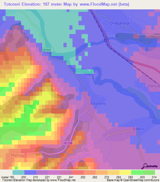 Totoreni,Romania Elevation Map