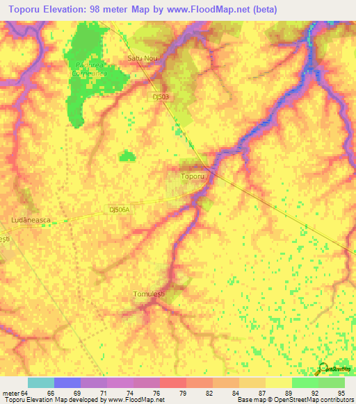 Toporu,Romania Elevation Map