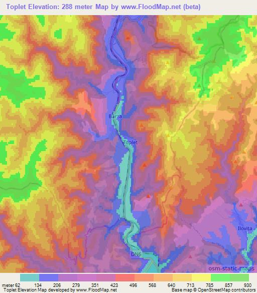 Toplet,Romania Elevation Map