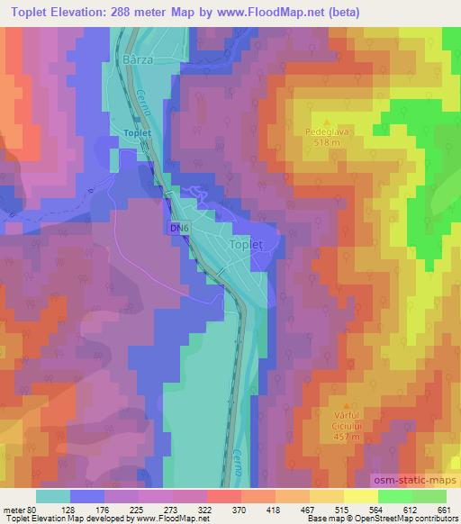 Toplet,Romania Elevation Map