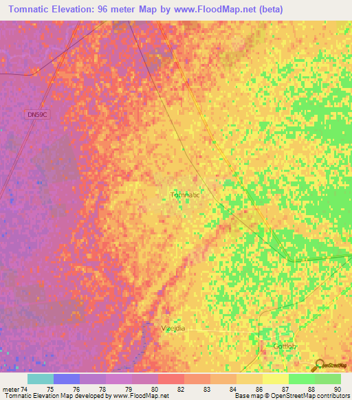 Tomnatic,Romania Elevation Map