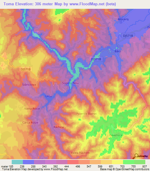 Toma,Romania Elevation Map