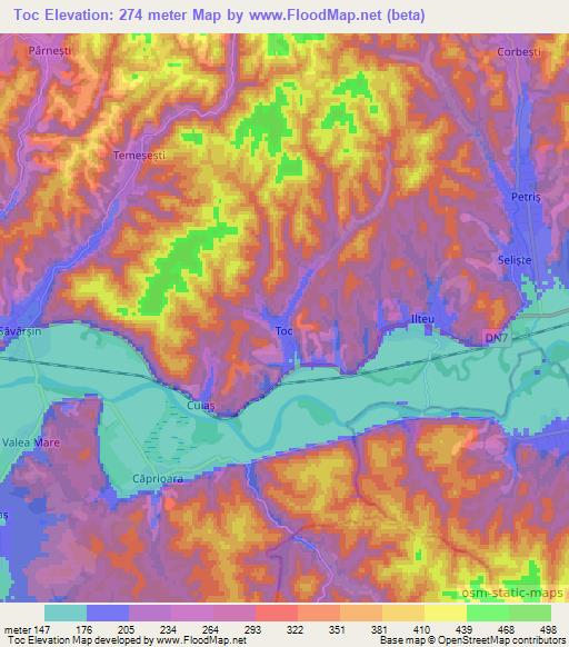 Toc,Romania Elevation Map