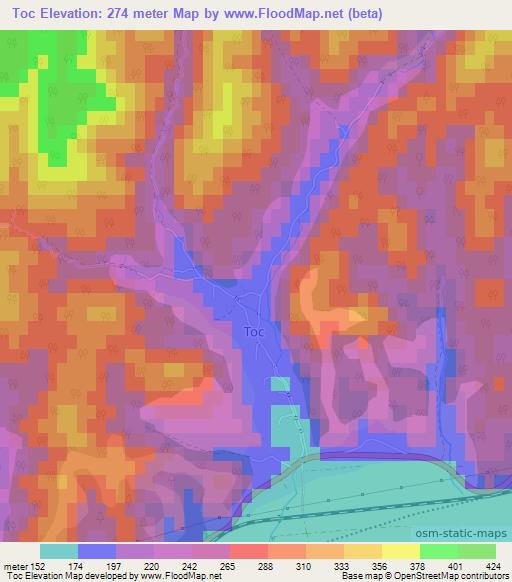 Toc,Romania Elevation Map