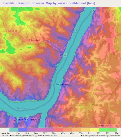 Tisovita,Romania Elevation Map