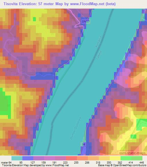 Tisovita,Romania Elevation Map