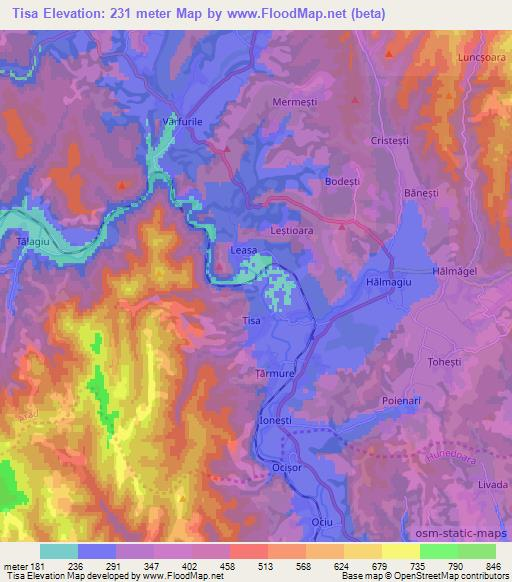 Tisa,Romania Elevation Map