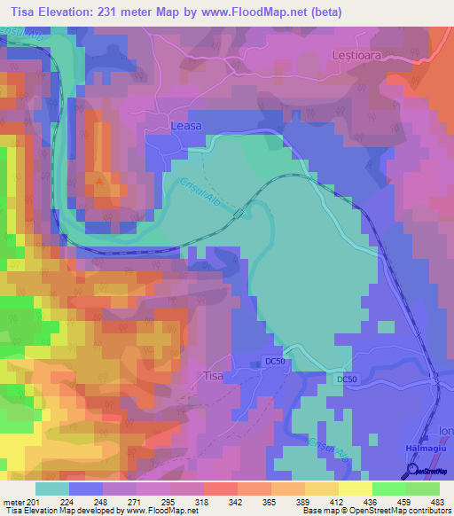 Tisa,Romania Elevation Map