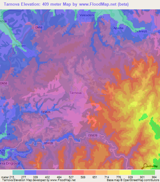 Tarnova,Romania Elevation Map