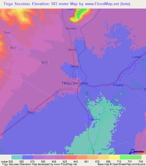 Tirgu Secuiesc,Romania Elevation Map