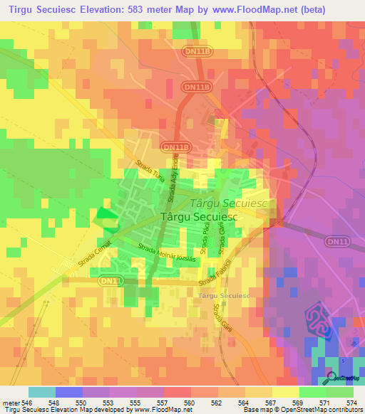 Tirgu Secuiesc,Romania Elevation Map