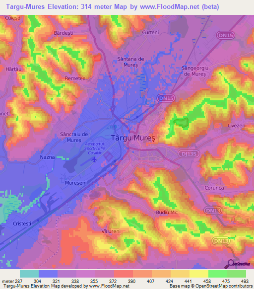 Targu-Mures,Romania Elevation Map