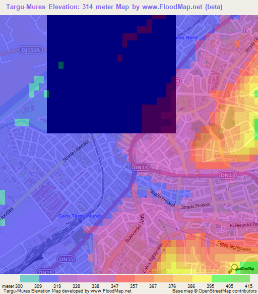 Targu-Mures,Romania Elevation Map