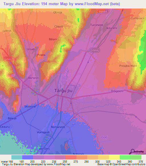 Targu Jiu,Romania Elevation Map