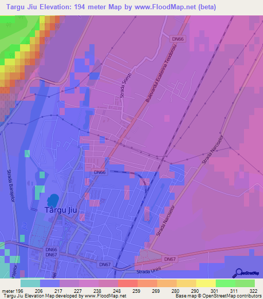 Targu Jiu,Romania Elevation Map