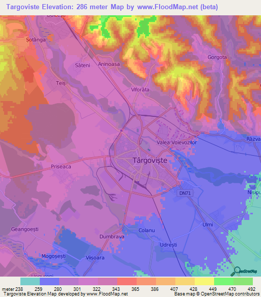 Targoviste,Romania Elevation Map