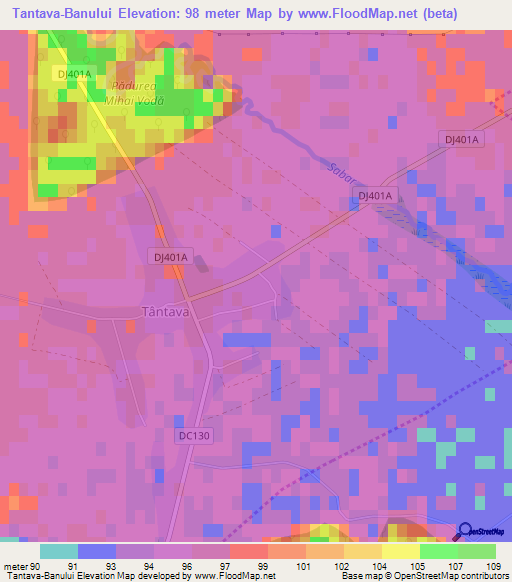 Tantava-Banului,Romania Elevation Map