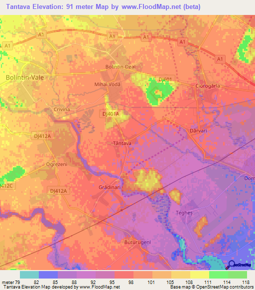 Tantava,Romania Elevation Map