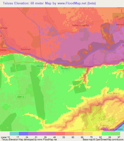 Teiusu,Romania Elevation Map