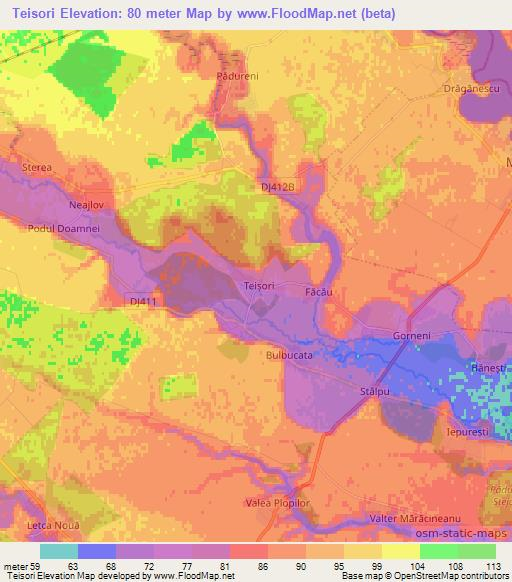 Teisori,Romania Elevation Map