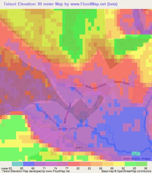 Teisori,Romania Elevation Map