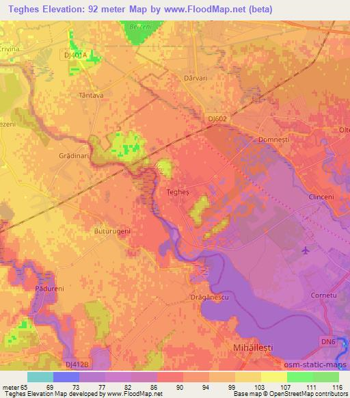 Teghes,Romania Elevation Map