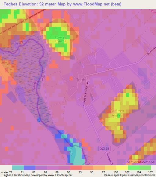 Teghes,Romania Elevation Map