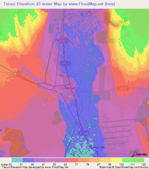 Tecuci,Romania Elevation Map