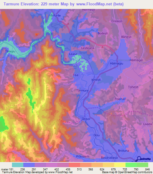 Tarmure,Romania Elevation Map