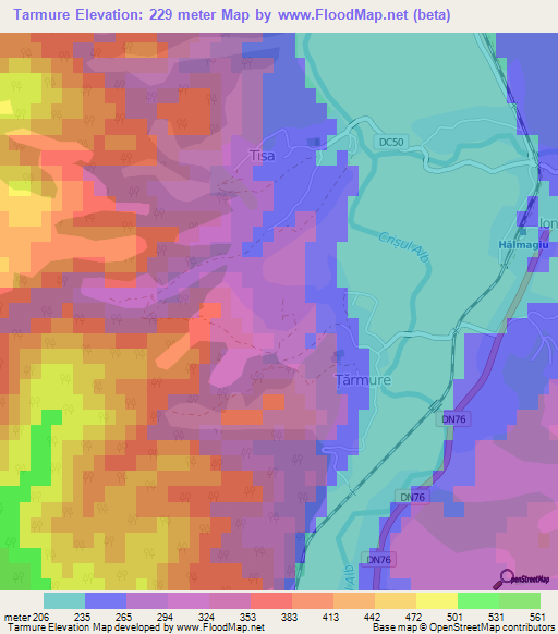 Tarmure,Romania Elevation Map