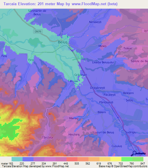 Tarcaia,Romania Elevation Map