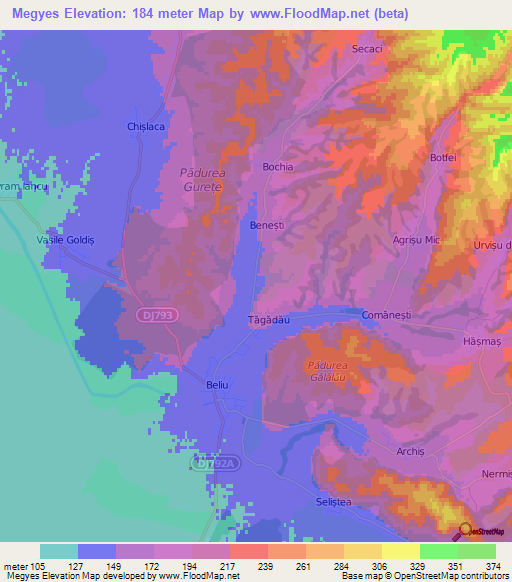 Megyes,Romania Elevation Map