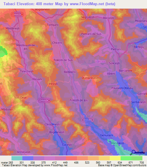 Tabaci,Romania Elevation Map